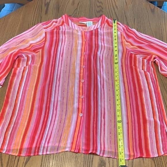 22W-24W white stag plus blouse Barbie pink Valentine’s Day top vertical stripes - Picture 6 of 8